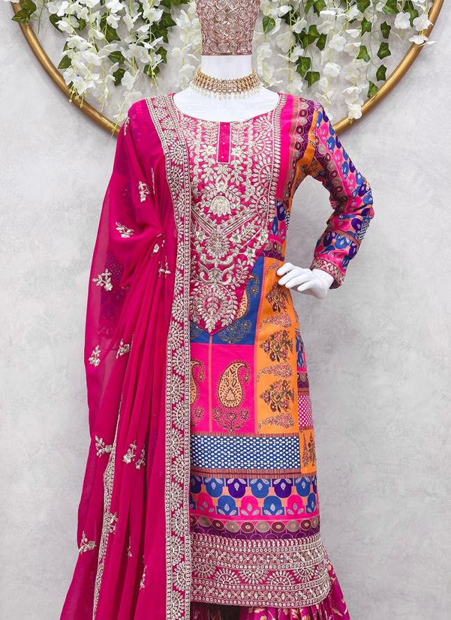 Silk Pink Festival Wear Sequins Work Readymade Sharara Suit